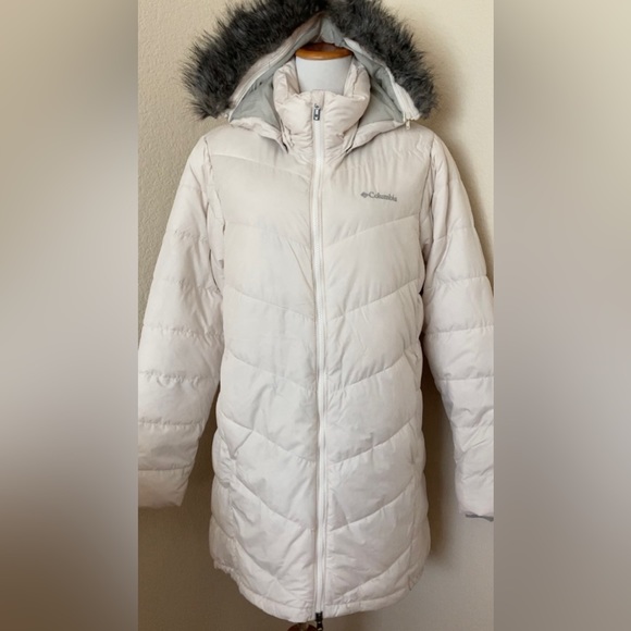 Columbia coat parka jacket light puffer coat removable hood faux fur embellished - Picture 4 of 14